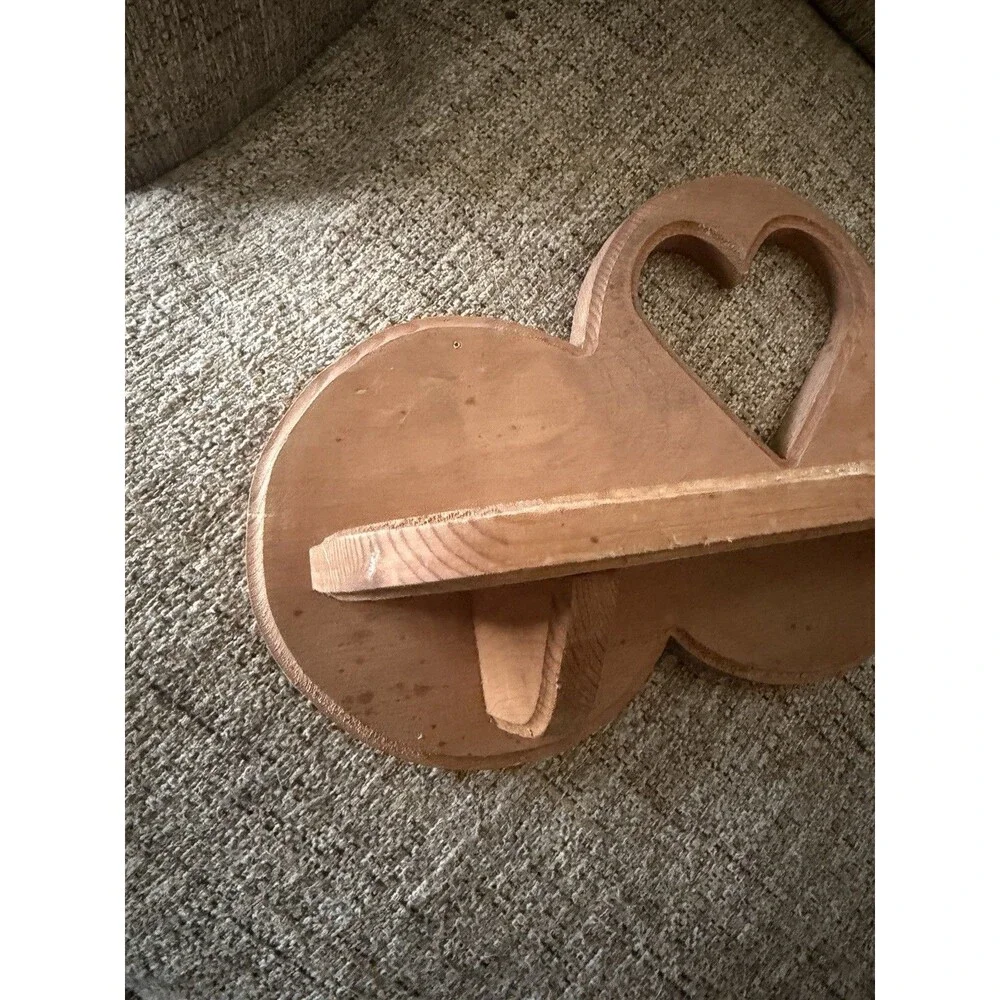 Cottage Core Wooden Wall Shelf Brown Heart Cutout Wall Mount 18 Inches